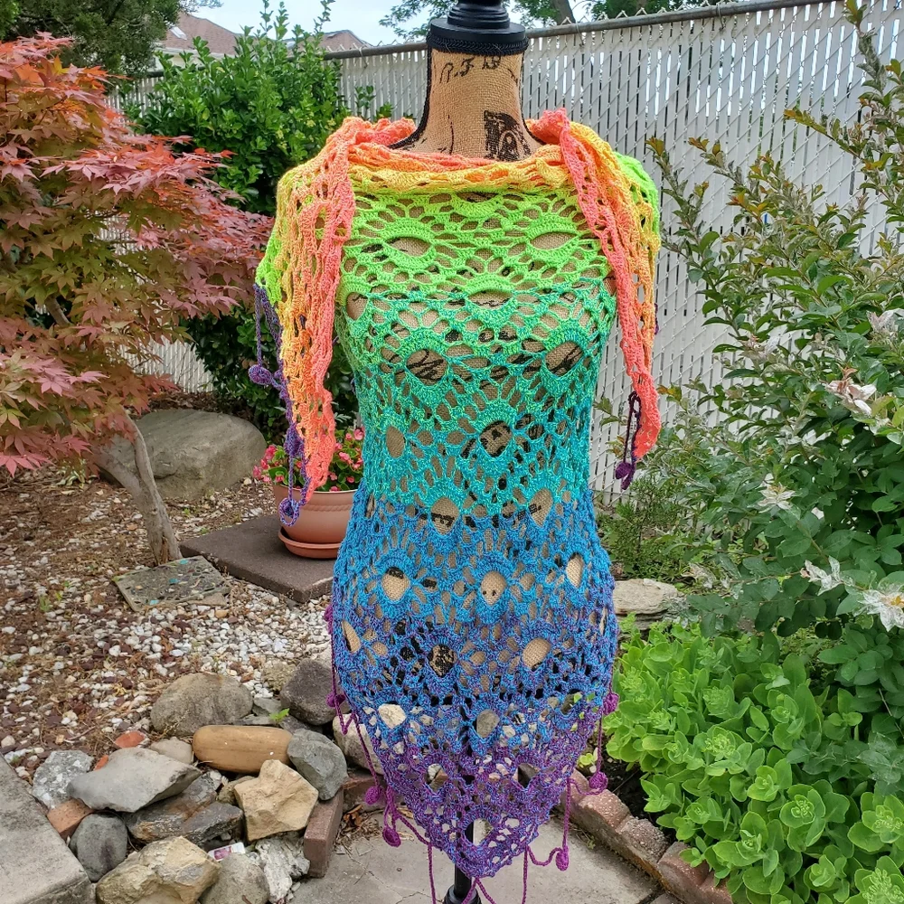 💖 New Handmade Crochet Shawl / Scarf / Pareo